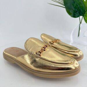 Sam Edelman Womens Kira Bit Mule Size 8 Gold Metallic Leather Slip On Shoe Flat